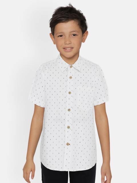 

UNDER FOURTEEN ONLY Boys White Regular Fit Printed Casual Shirt