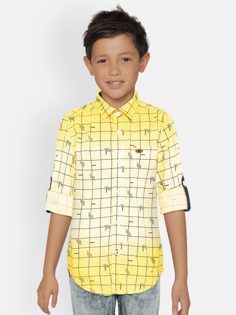 

UNDER FOURTEEN ONLY Boys Yellow & Black Regular Fit Checked Casual Shirt