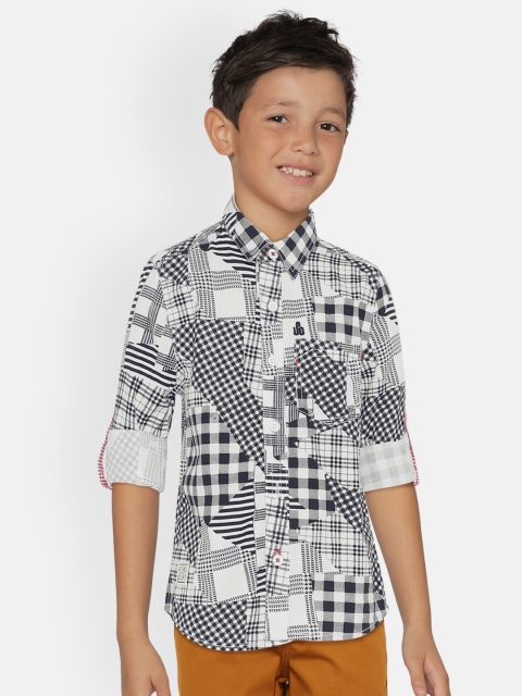 

UNDER FOURTEEN ONLY Boys Black & White Regular Fit Printed Casual Shirt