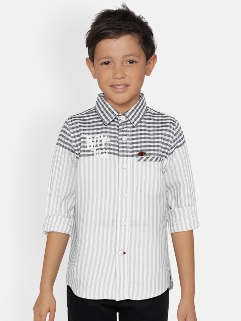 

UNDER FOURTEEN ONLY Boys Off-White & Navy Blue Regular Fit Striped Casual Shirt