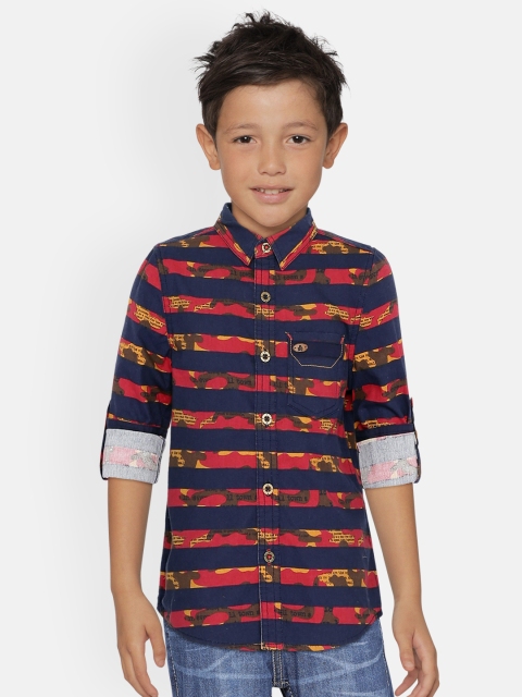 

UNDER FOURTEEN ONLY Boys Red & Black Regular Fit Striped Casual Shirt
