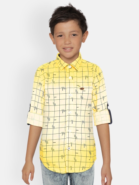 

UNDER FOURTEEN ONLY Boys Yellow & Black Regular Fit Checked Casual Shirt