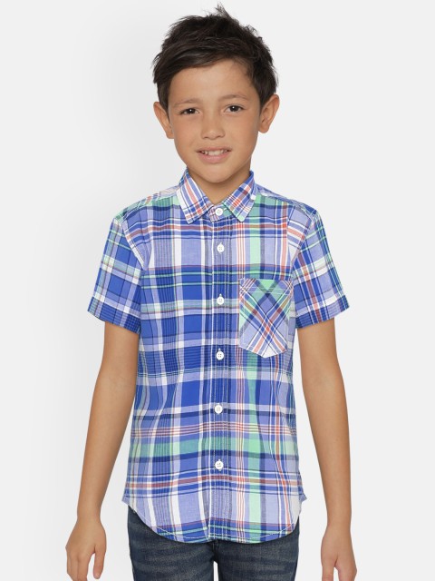 

UNDER FOURTEEN ONLY Boys Blue & Green Regular Fit Checked Casual Shirt