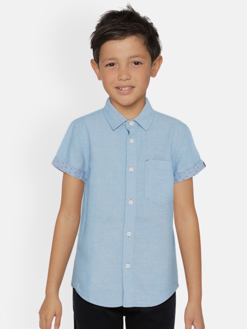 

UNDER FOURTEEN ONLY Boys Blue Regular Fit Solid Casual Shirt