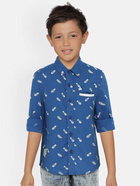 

UNDER FOURTEEN ONLY Boys Blue Printed Regular Fit Casual Shirt
