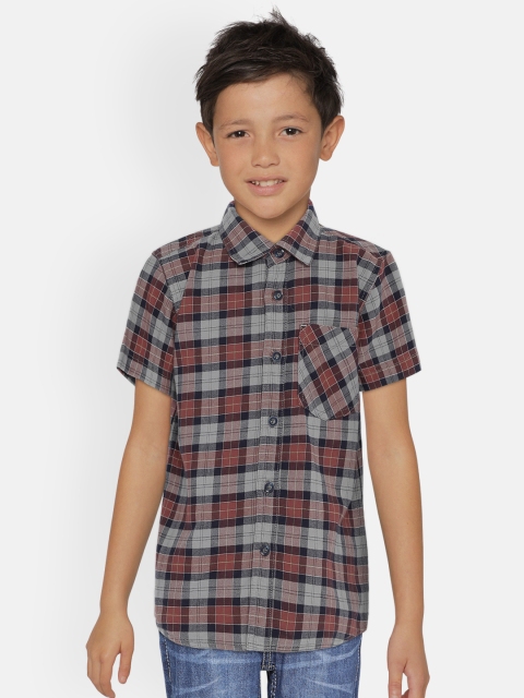 

UNDER FOURTEEN ONLY Boys Red & Grey Regular Fit Checked Casual Shirt