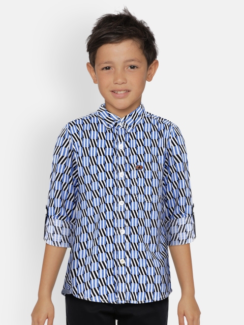 

UNDER FOURTEEN ONLY Boys Blue & White Regular Fit Printed Casual Shirt