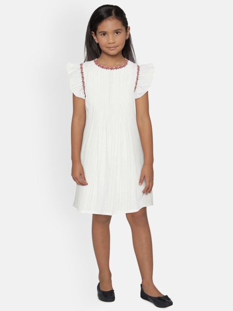 

UNDER FOURTEEN ONLY Girls White Solid A-Line Dress