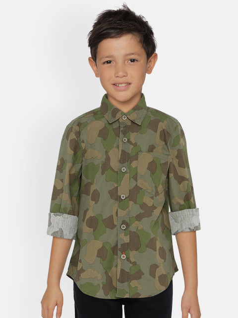 

UNDER FOURTEEN ONLY Boys Green & Brown Camouflage Printed Casual Shirt