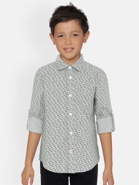 

UNDER FOURTEEN ONLY Boys Grey & White Regular Fit Printed Casual Shirt