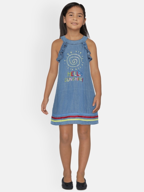 

UNDER FOURTEEN ONLY Girls Blue Embroidered A-Line Dress