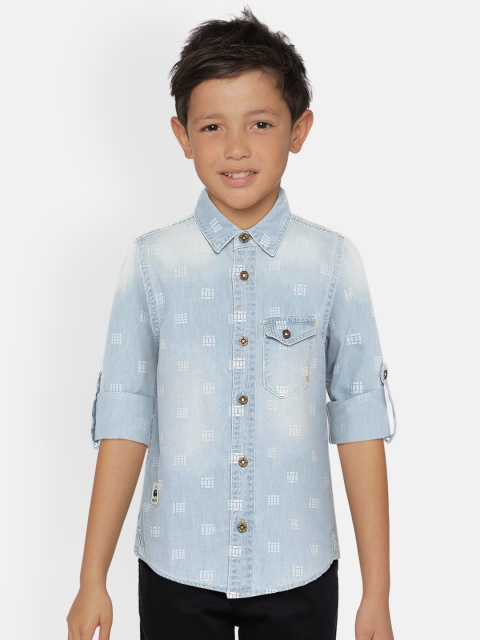 

UNDER FOURTEEN ONLY Boys Blue Regular Fit Printed Casual Shirt