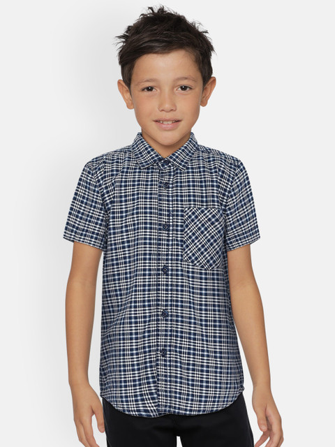 

UNDER FOURTEEN ONLY Boys Navy Blue & Black Regular Fit Checked Casual Shirt