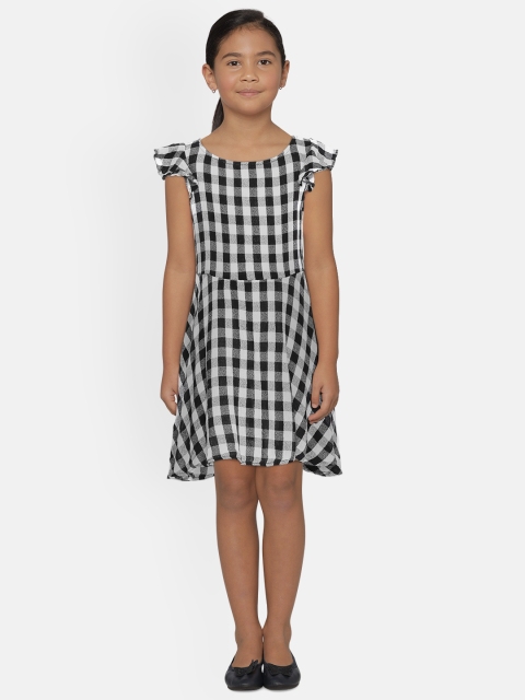

UNDER FOURTEEN ONLY Girls Black And White Checked A-Line Dress