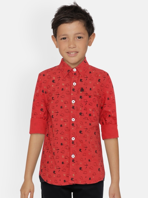 

UNDER FOURTEEN ONLY Boys Red & Black Printed Regular Fit Casual Shirt
