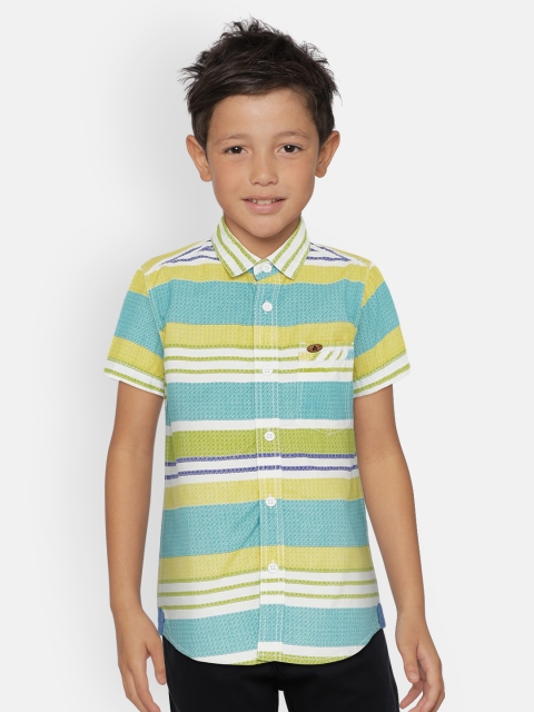 

UNDER FOURTEEN ONLY Boys Yellow & Blue Regular Fit Colourblocked Casual Shirt