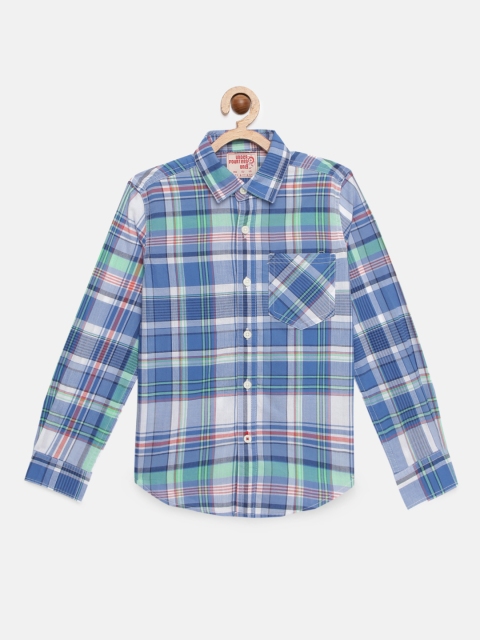 

UNDER FOURTEEN ONLY Boys Blue & Green Checked Regular Fit Casual Shirt