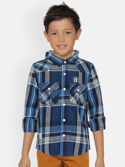 

UNDER FOURTEEN ONLY Boys Blue & White Checked Regular Fit Casual Shirt
