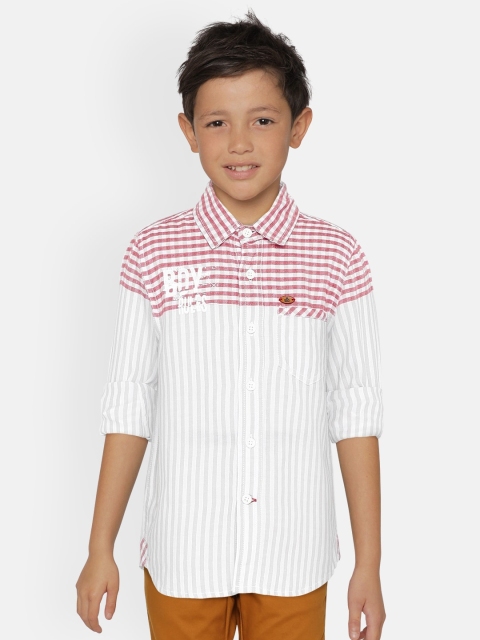 

UNDER FOURTEEN ONLY Boys Red & Grey Striped Regular Fit Casual Shirt