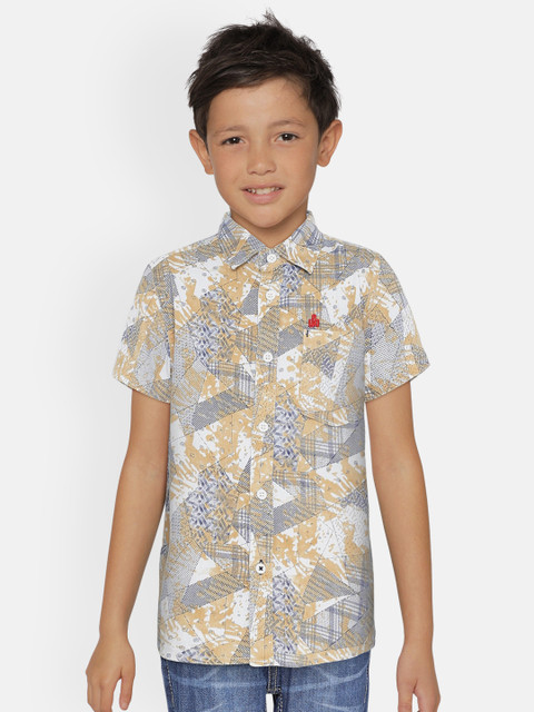 

UNDER FOURTEEN ONLY Boys Beige & White Regular Fit Printed Casual Shirt