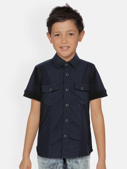 

UNDER FOURTEEN ONLY Boys Navy Blue Regular Fit Solid Casual Shirt