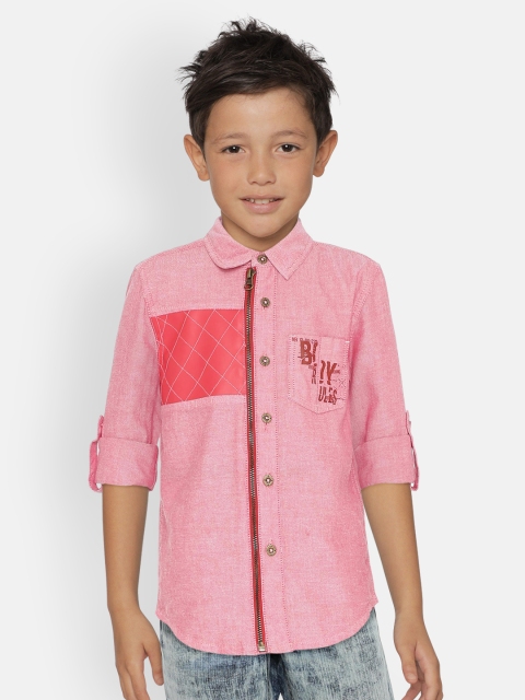 

UNDER FOURTEEN ONLY Boys Pink & Red Regular Fit Solid Casual Shirt