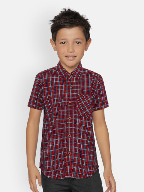 

UNDER FOURTEEN ONLY Boys Red & Blue Regular Fit Checked Casual Shirt