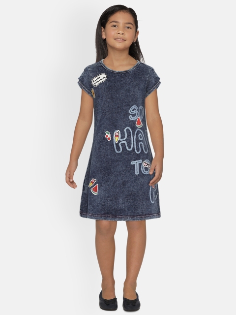 

UNDER FOURTEEN ONLY Girls Navy Blue Printed A-Line Dress