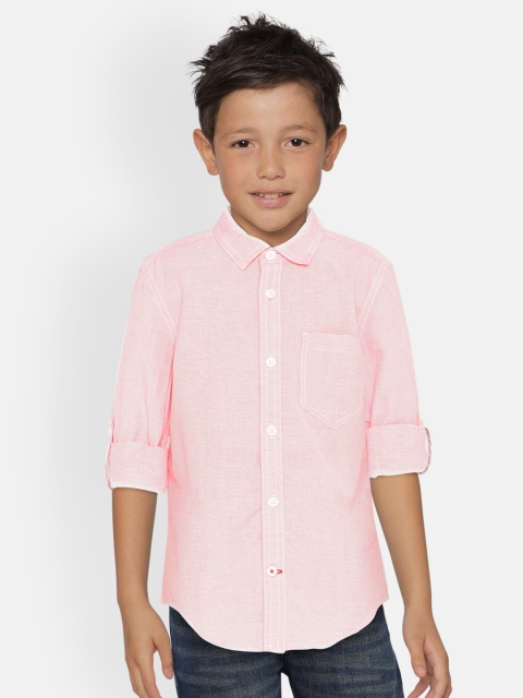 

UNDER FOURTEEN ONLY Boys White & Red Regular Fit Self-Striped Casual Shirt