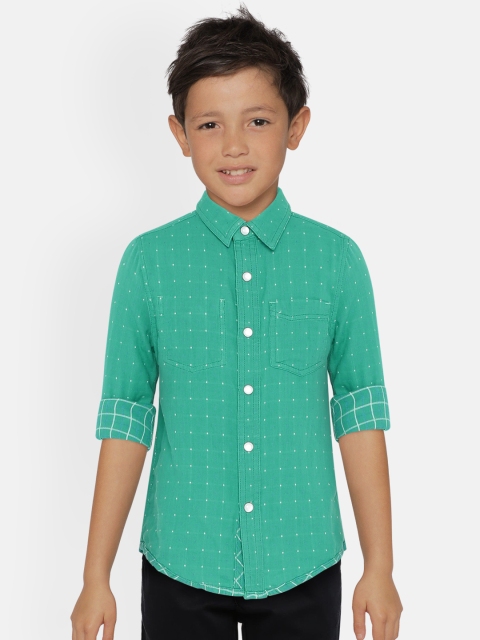 

UNDER FOURTEEN ONLY Boys Sea Green Printed Regular Fit Reversible Casual Shirt