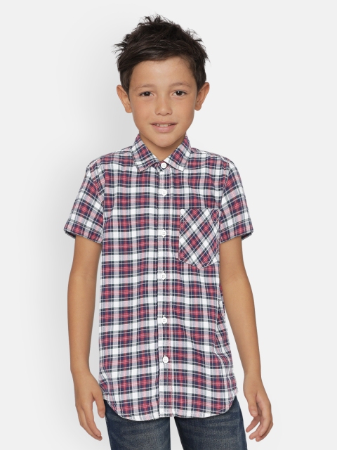 

UNDER FOURTEEN ONLY Boys Red & White Regular Fit Checked Casual Shirt