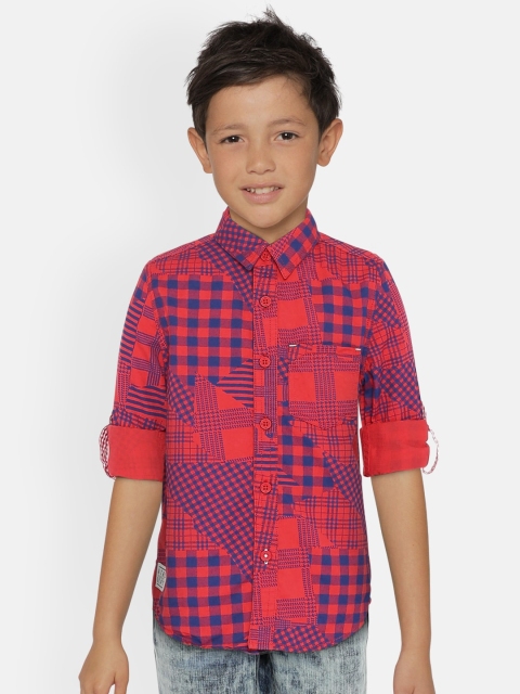 

UNDER FOURTEEN ONLY Boys Red & Blue Checked Regular Fit Casual Shirt