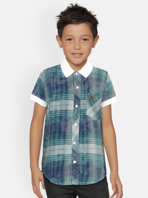 

UNDER FOURTEEN ONLY Boys Green & White Regular Fit Checked Casual Shirt