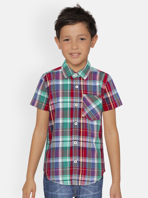 

UNDER FOURTEEN ONLY Boys Red & Green Checked Regular Fit Casual Shirt