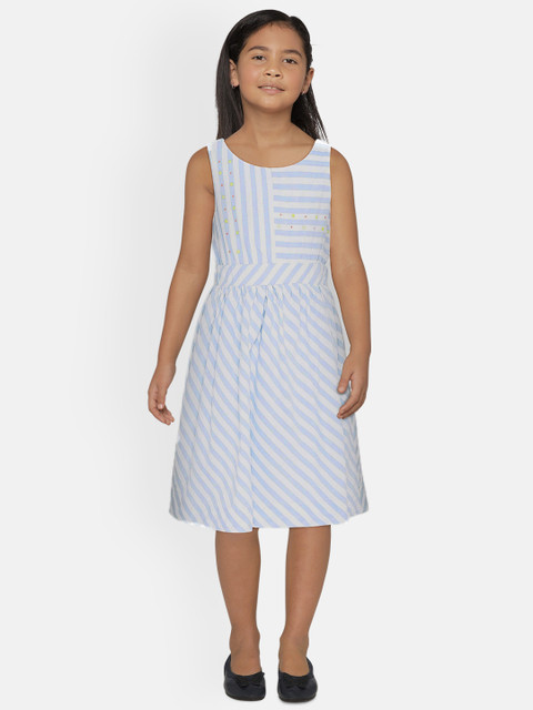 

UNDER FOURTEEN ONLY Girls Blue And White Striped A-Line Dress