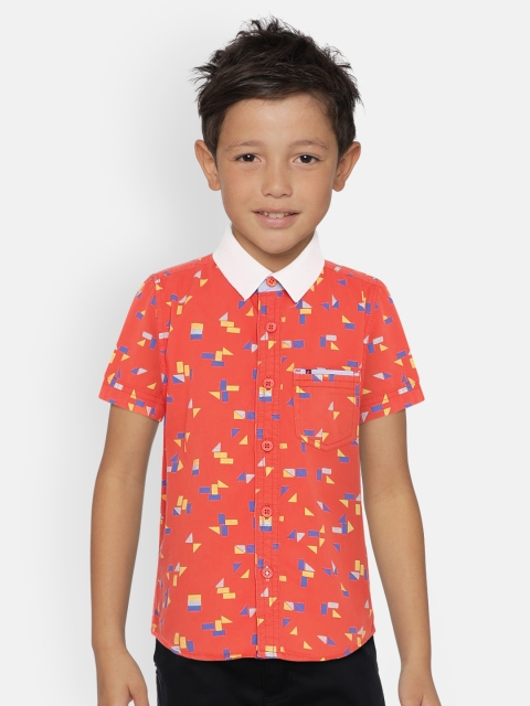 

UNDER FOURTEEN ONLY Boys Orange & Multicoloured Regular Fit Printed Casual Shirt