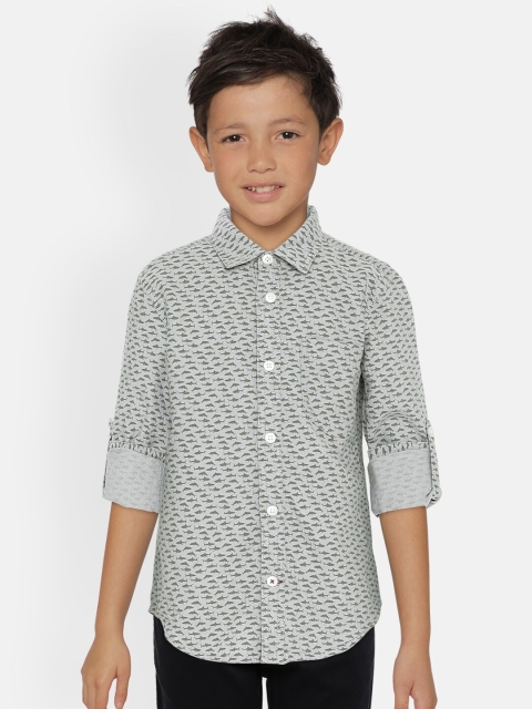 

UNDER FOURTEEN ONLY Boys Grey & White Regular Fit Printed Casual Shirt