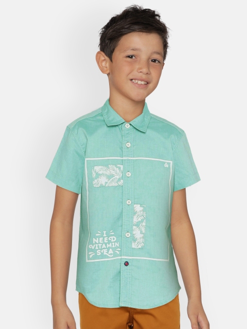 

UNDER FOURTEEN ONLY Boys Sea Green Regular Fit Printed Casual Shirt