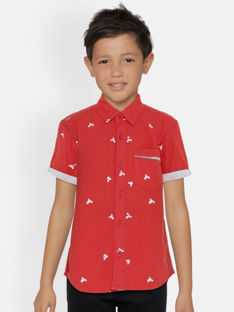 

UNDER FOURTEEN ONLY Boys Red & White Regular Fit Printed Casual Shirt