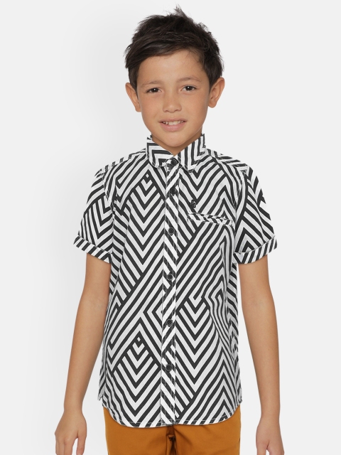 

UNDER FOURTEEN ONLY Boys Black & Off-White Printed Regular Fit Casual Shirt