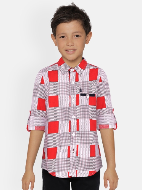 

UNDER FOURTEEN ONLY Boys Red & White Checked Regular Fit Casual Shirt