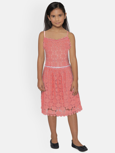 

UNDER FOURTEEN ONLY Girls Pink Self Design A-Line Dress