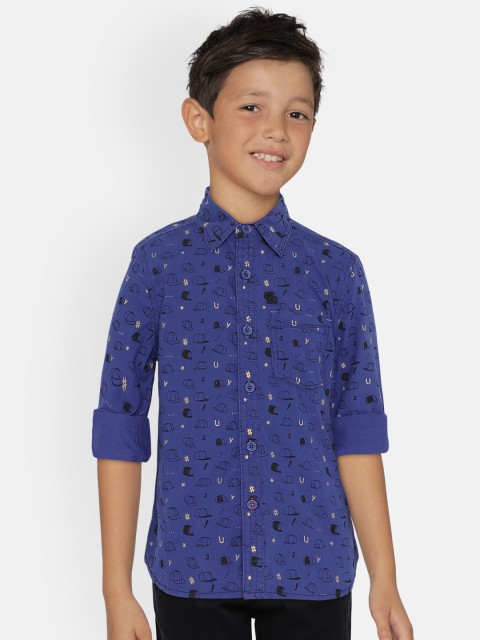 

UNDER FOURTEEN ONLY Boys Blue Regular Fit Printed Casual Shirt