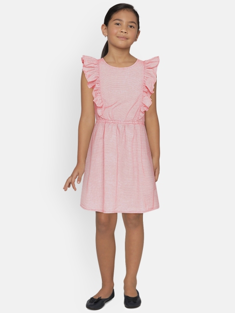 

UNDER FOURTEEN ONLY Girls Pink Striped A-Line Dress