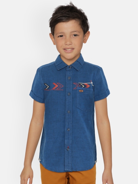 

UNDER FOURTEEN ONLY Boys Blue Regular Fit Solid Casual Shirt