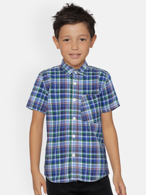 

UNDER FOURTEEN ONLY Boys Green & Blue Regular Fit Checked Casual Shirt