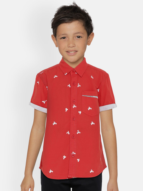 

UNDER FOURTEEN ONLY Boys Red & White Regular Fit Printed Casual Shirt