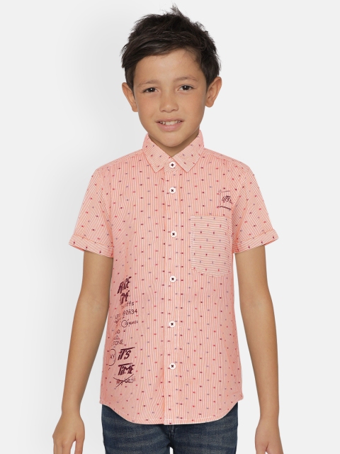 

UNDER FOURTEEN ONLY Boys Orange & White Striped Regular Fit Casual Shirt
