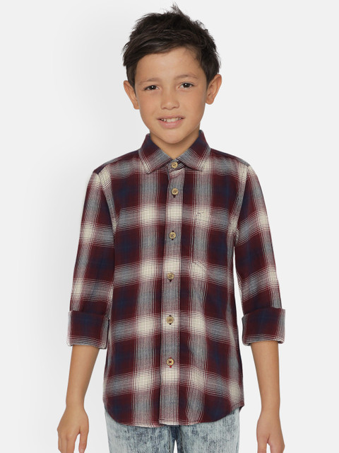 

UNDER FOURTEEN ONLY Boys Maroon Regular Fit Checked Casual Shirt