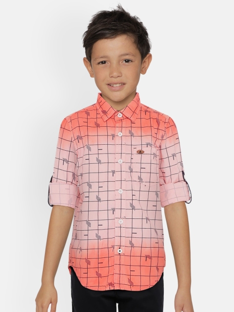 

UNDER FOURTEEN ONLY Boys Orange Regular Fit Checked Casual Shirt